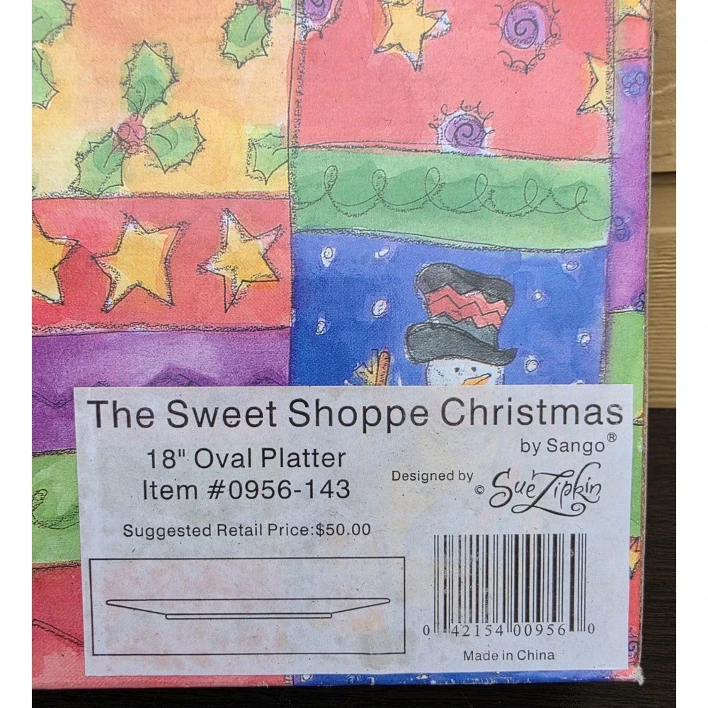 Sango Sweet Shoppe Christmas Sue Zipkin Snowman Oval Platter 18 Inch 0956-143